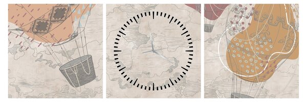 Kép - léggömbök a város felett , meleg tónusok (órával) (90x30 cm)