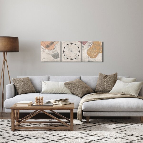 Kép - léggömbök a város felett , meleg tónusok (órával) (90x30 cm)