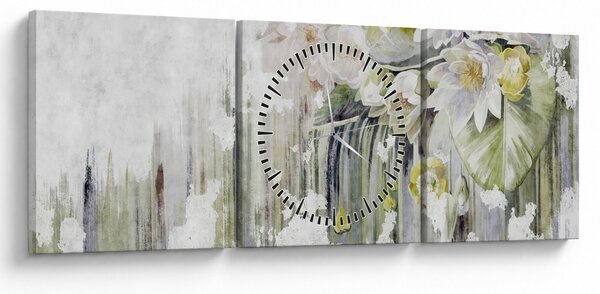 Kép - Fehér virágok, vintage (órával) (90x30 cm)