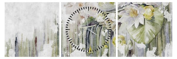 Kép - Fehér virágok, vintage (órával) (90x30 cm)