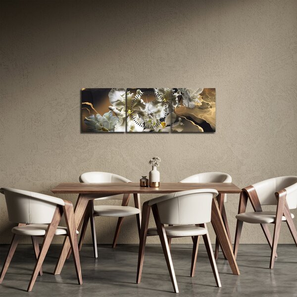 Kép - Orchidea virágok márvány háttérrel (órával) (90x30 cm)