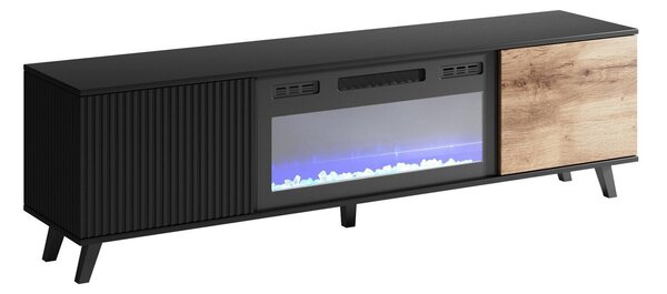 TV-állvány Luelia 121, Közepes sűrűségű farostlemez, Laminált forgácslap, 52x180x40cm, Fekete, Wotan tölgy