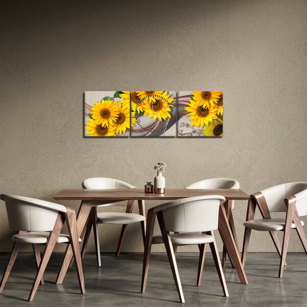 Kép - Ragyogó napraforgó virágok (órával) (90x30 cm)