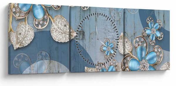 Kép - kék virágok (órával) (90x30 cm)