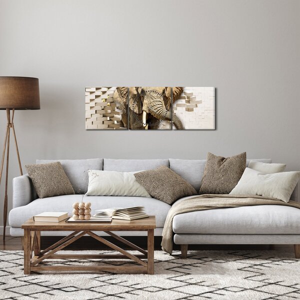 Kép - Egy elefánt áttör a falon (órával) (90x30 cm)
