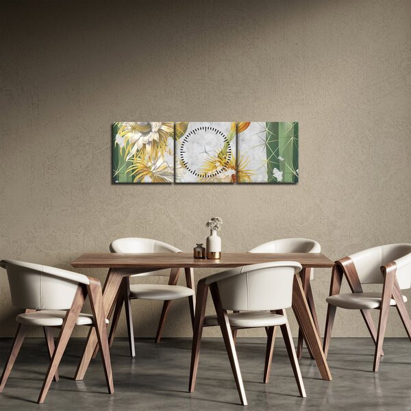 Kép - virágzó kaktuszok, vintage (órával) (90x30 cm)