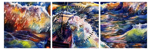 Kép - Hajó az óceán hullámain, aquarel (órával) (90x30 cm)