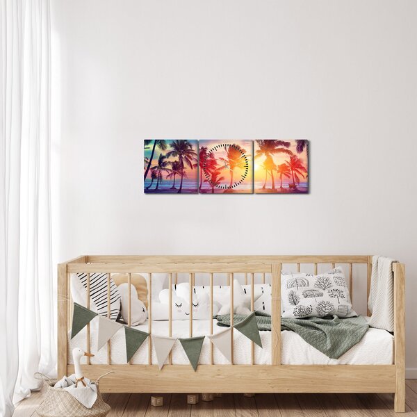 Kép - trópusi naplemente (órával) (90x30 cm)