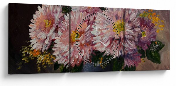 Kép - olajfestmény, virágok a vázában (órával) (90x30 cm)