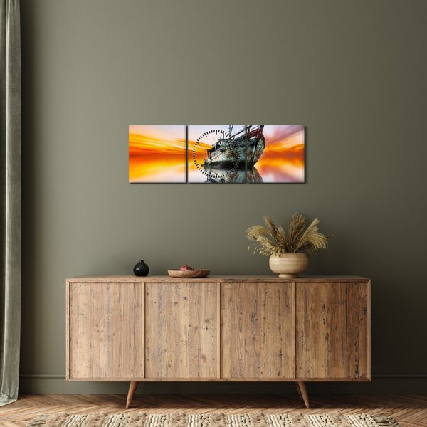 Kép - Napkelte egy hajóroncs felett (órával) (90x30 cm)