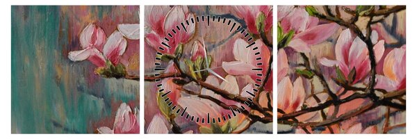 Kép - olajfestmény, virágzó Sakura (órával) (90x30 cm)