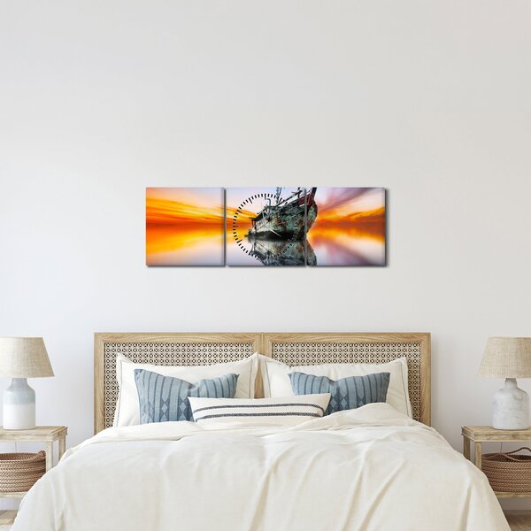 Kép - Napkelte egy hajóroncs felett (órával) (90x30 cm)