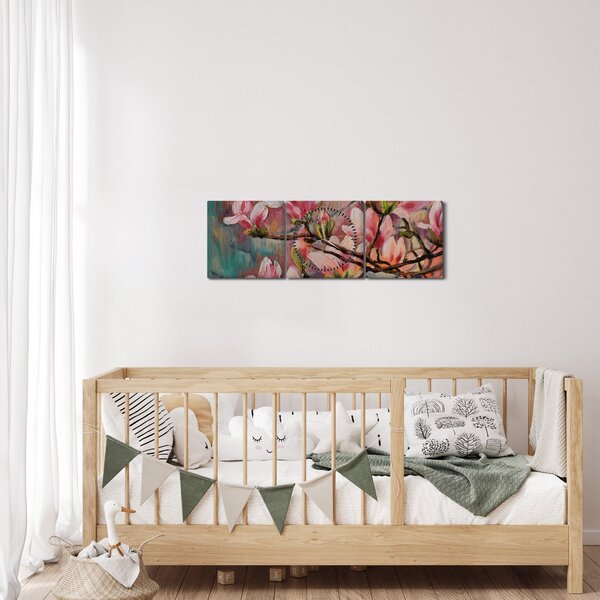 Kép - olajfestmény, virágzó Sakura (órával) (90x30 cm)