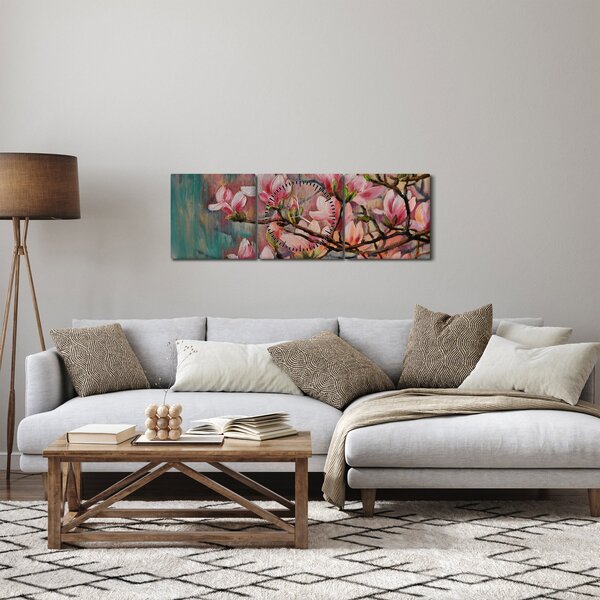 Kép - olajfestmény, virágzó Sakura (órával) (90x30 cm)