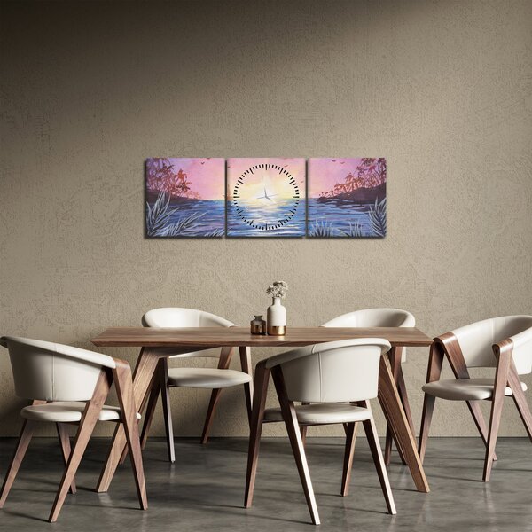 Kép - naplemente a víz felett, akvarell (órával) (90x30 cm)