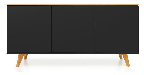 Amelia fekete komód bükkfa lábakkal, 162 x 77 cm - Tenzo