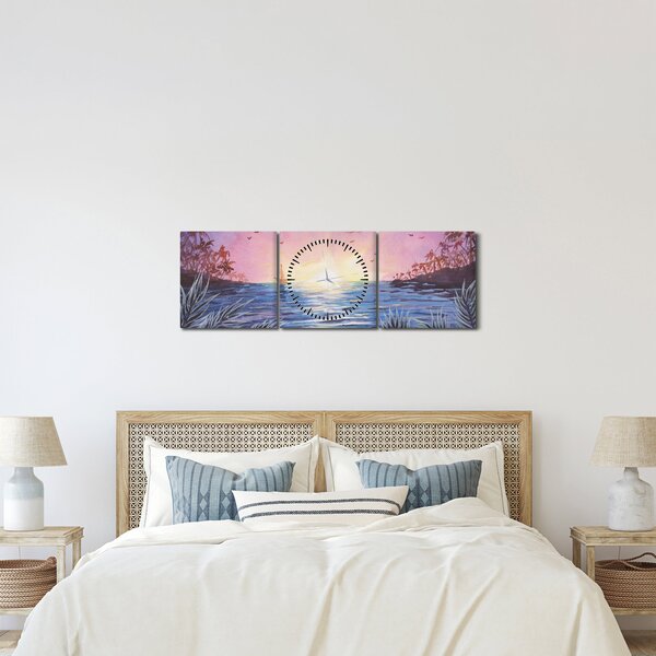 Kép - naplemente a víz felett, akvarell (órával) (90x30 cm)