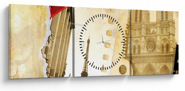 Kép - Párizs emlékei (órával) (90x30 cm)