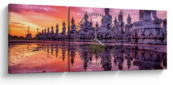 Kép - Buddhák naplementekor (órával) (90x30 cm)