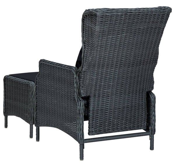 Sötétszürke dönthető polyrattan kerti szék lábzsámollyal