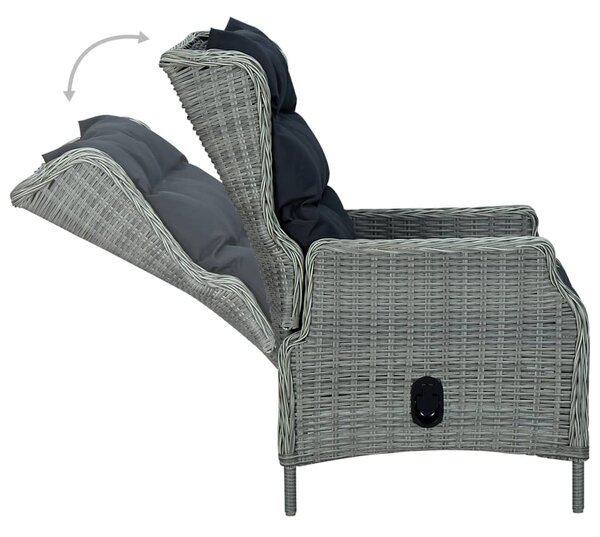 9 részes világosszürke polyrattan kültéri étkezőszett párnákkal
