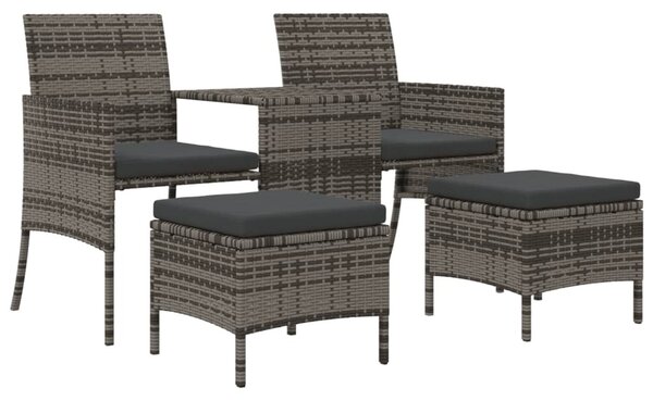 2 személyes szürke polyrattan kerti kanapé asztallal/székkel