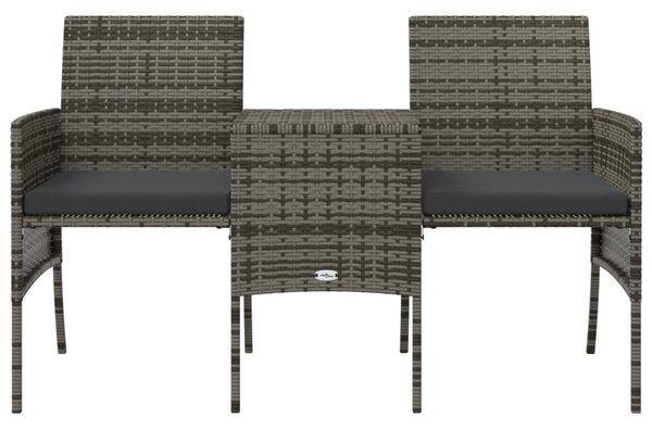 2 személyes szürke polyrattan kerti kanapé asztallal/székkel