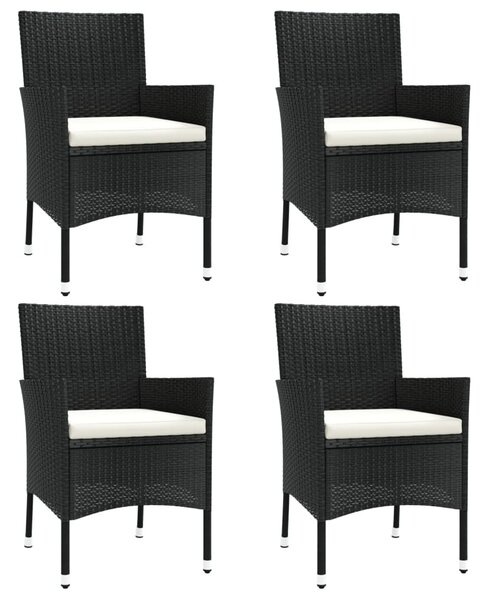 4 db fekete polyrattan kerti szék párnával