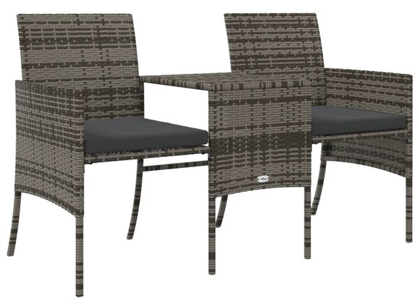 2 személyes szürke polyrattan kerti kanapé asztallal/székkel