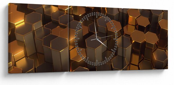Kép - bronz hatszögek (órával) (90x30 cm)
