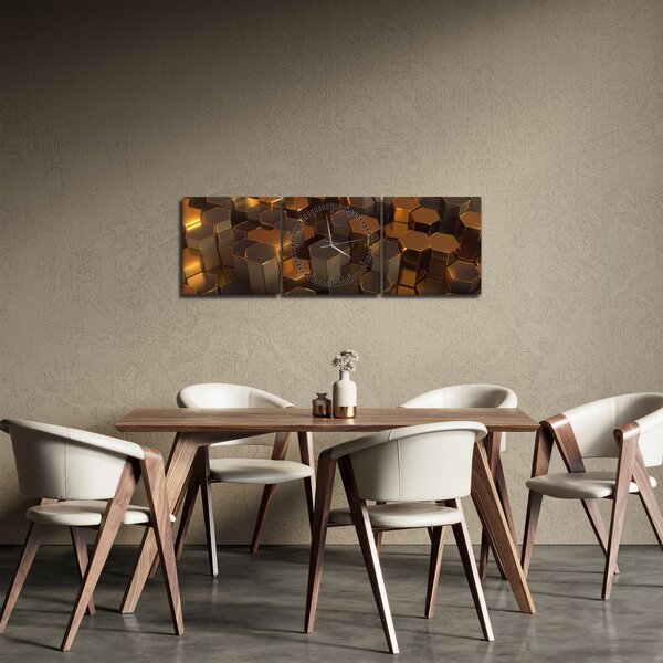 Kép - bronz hatszögek (órával) (90x30 cm)
