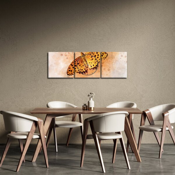 Kép - narancssárga pillangó, akvarell (órával) (90x30 cm)