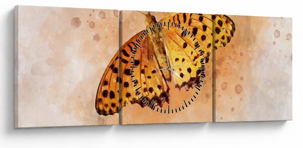 Kép - narancssárga pillangó, akvarell (órával) (90x30 cm)