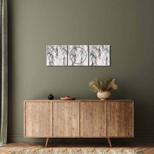 Kép - Fűzfa gallyak szürke vakolatban (órával) (90x30 cm)