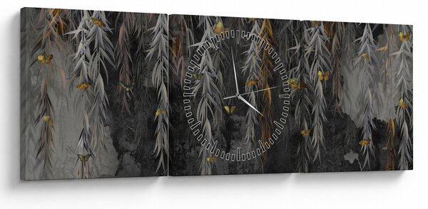 Kép -Fűzfa gallyak fekete háttérrel (órával) (90x30 cm)