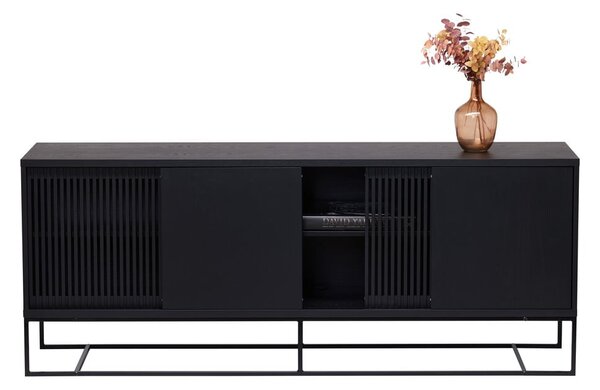 Fekete alacsony komód tölgyfa dekorral 188x75 cm Ende – Woodman