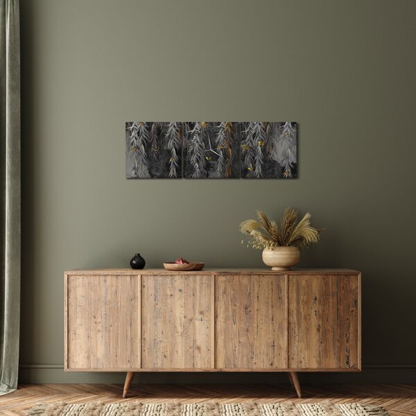 Kép -Fűzfa gallyak fekete háttérrel (órával) (90x30 cm)