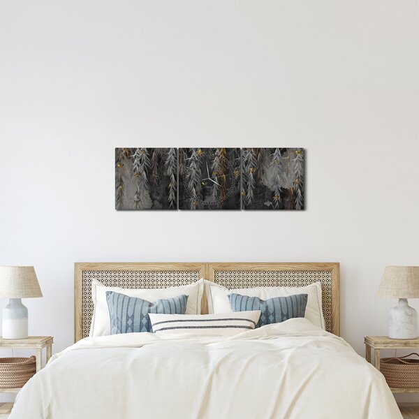 Kép -Fűzfa gallyak fekete háttérrel (órával) (90x30 cm)