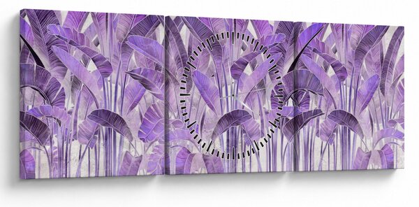 Kép - Lila levelek vakolatban (órával) (90x30 cm)