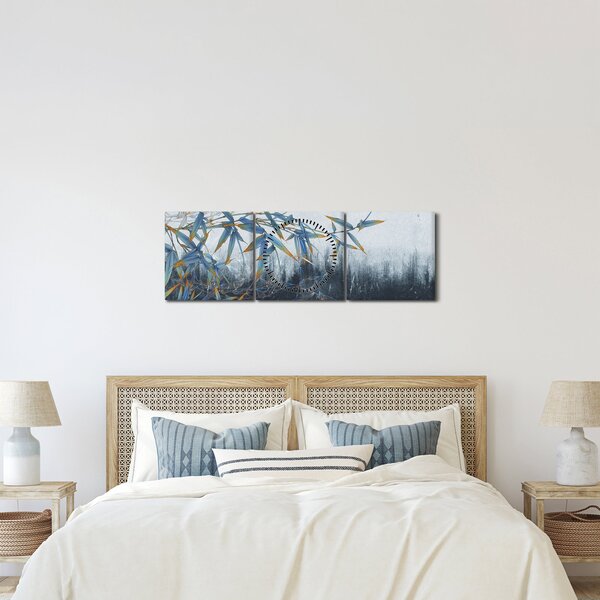 Kép - bambusz a falon (órával) (90x30 cm)