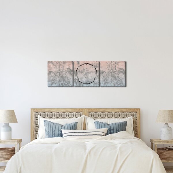 Kép - Trópusi növények a falon (órával) (90x30 cm)
