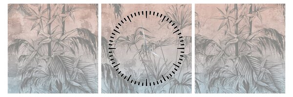 Kép - Trópusi növények a falon (órával) (90x30 cm)