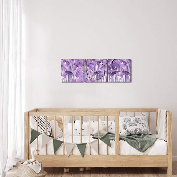 Kép - Lila levelek vakolatban (órával) (90x30 cm)
