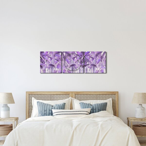 Kép - Lila levelek vakolatban (órával) (90x30 cm)