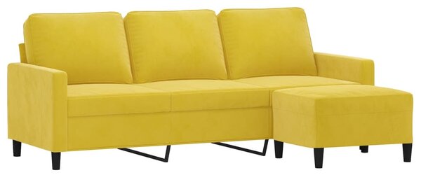 3 személyes sárga bársonykanapé lábtartóval 180 cm