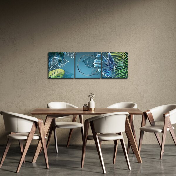 Kép - Trópusi növények levelei (órával) (90x30 cm)