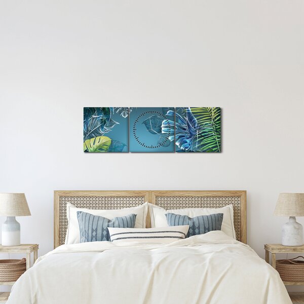 Kép - Trópusi növények levelei (órával) (90x30 cm)