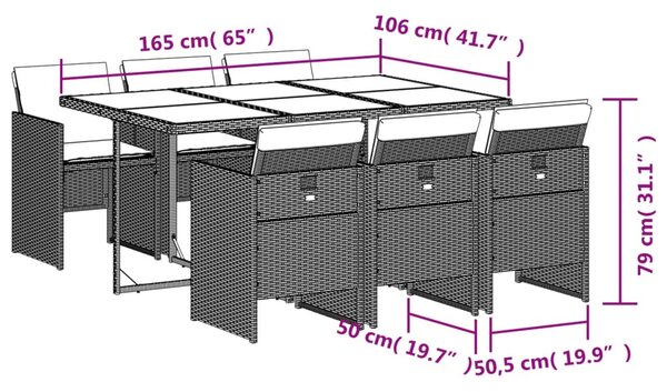 7 részes vegyes bézs polyrattan kerti étkezőgarnitúra párnákkal