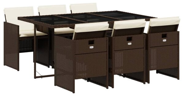 7 részes barna polyrattan kerti étkezőgarnitúra párnával