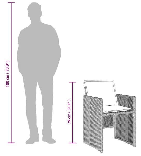 7 részes világosszürke polyrattan kerti étkezőszett párnával